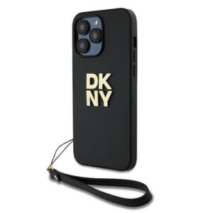 DKNY dėklas iPhone 14 Pro Max su dirželiu – juodas