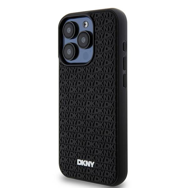DKNY 3D Rubber Repeat Pattern dėklas iPhone 15 Pro – juodas