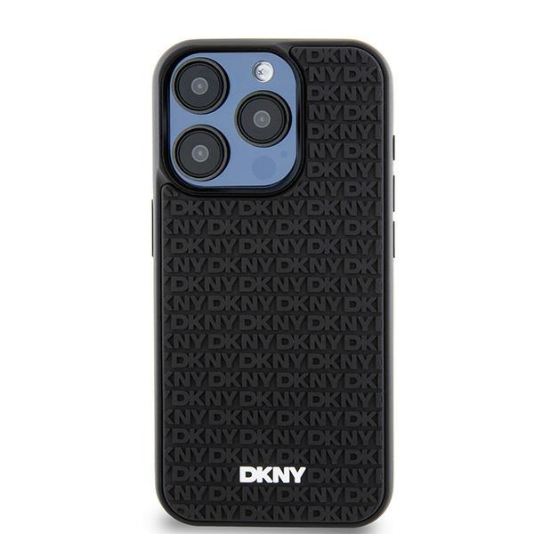DKNY 3D Rubber Repeat Pattern dėklas iPhone 15 Pro – juodas