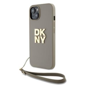 DKNY dėklas iPhone 15 Plus – smėlio, su dirželiu
