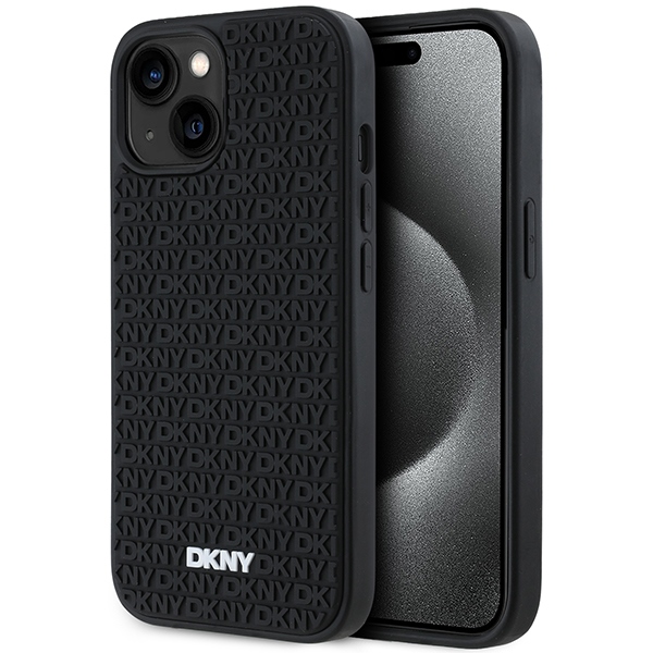 DKNY 3D guminis dėklas iPhone 15/14/13 – juodas