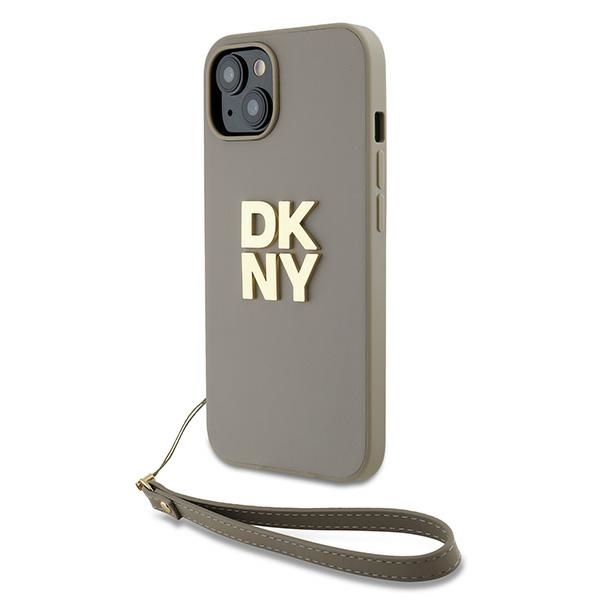DKNY dėklas iPhone 15/14/13 su dirželiu – smėlio