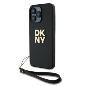 DKNY dėklas iPhone 15 Pro Max su riešo dirželiu – juodas