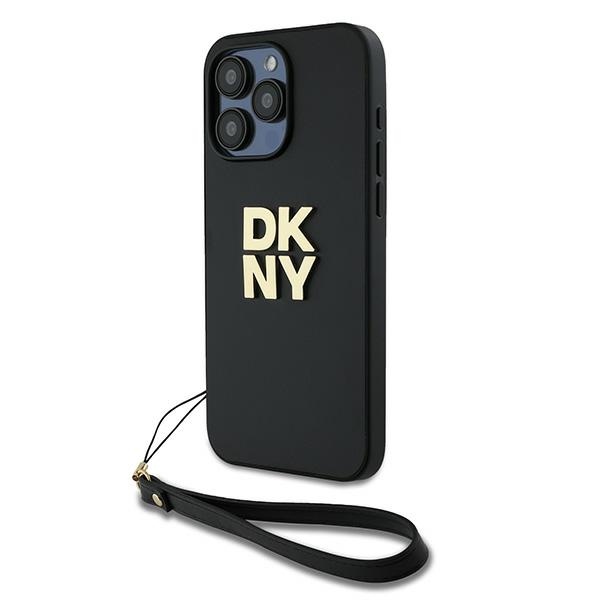 DKNY dėklas iPhone 15 Pro Max su riešo dirželiu – juodas