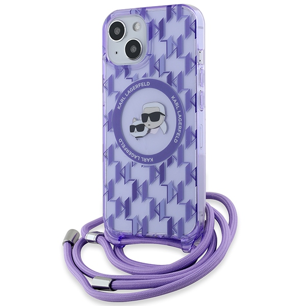 Karl Lagerfeld MagSafe dėklas su dirželiu iPhone 15/14/13 – violetinis