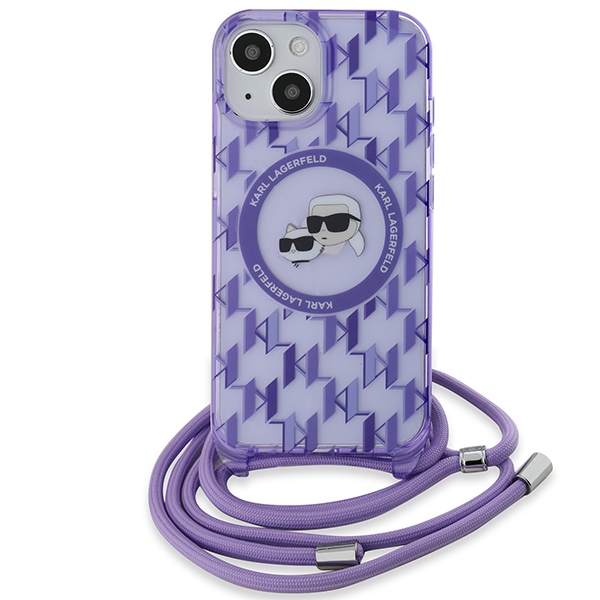 Karl Lagerfeld MagSafe dėklas su dirželiu iPhone 15/14/13 – violetinis