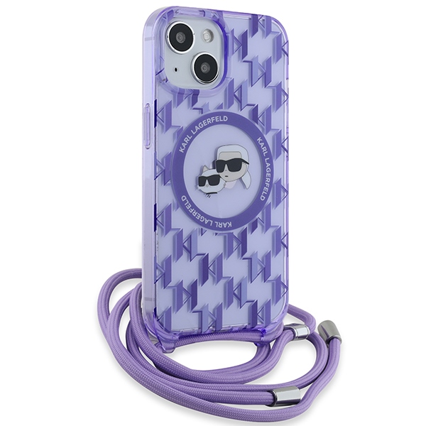 Karl Lagerfeld MagSafe dėklas su dirželiu iPhone 15/14/13 – violetinis