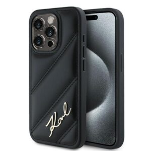 Karl Lagerfeld Diagonal Quilted Script dėklas iPhone 14 Pro – juodas