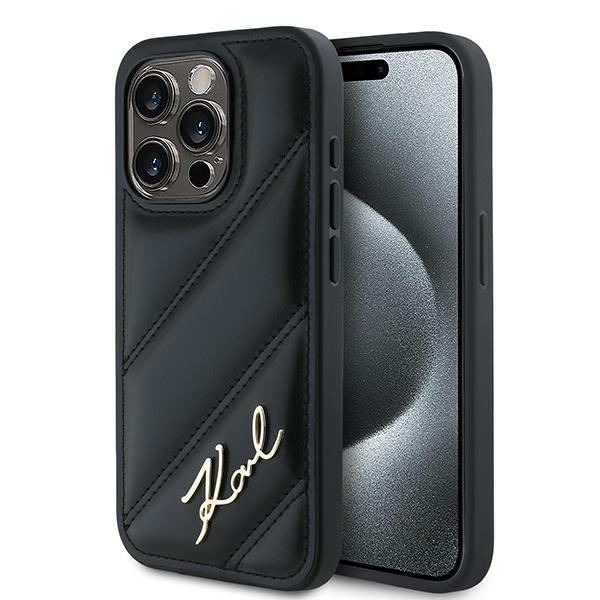 Karl Lagerfeld Diagonal Quilted Script dėklas iPhone 14 Pro – juodas