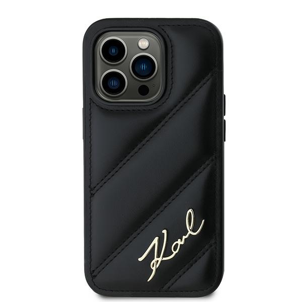 Karl Lagerfeld Diagonal Quilted Script dėklas iPhone 14 Pro – juodas