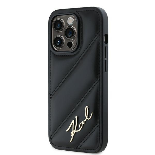 Karl Lagerfeld Diagonal Quilted Script dėklas iPhone 14 Pro – juodas