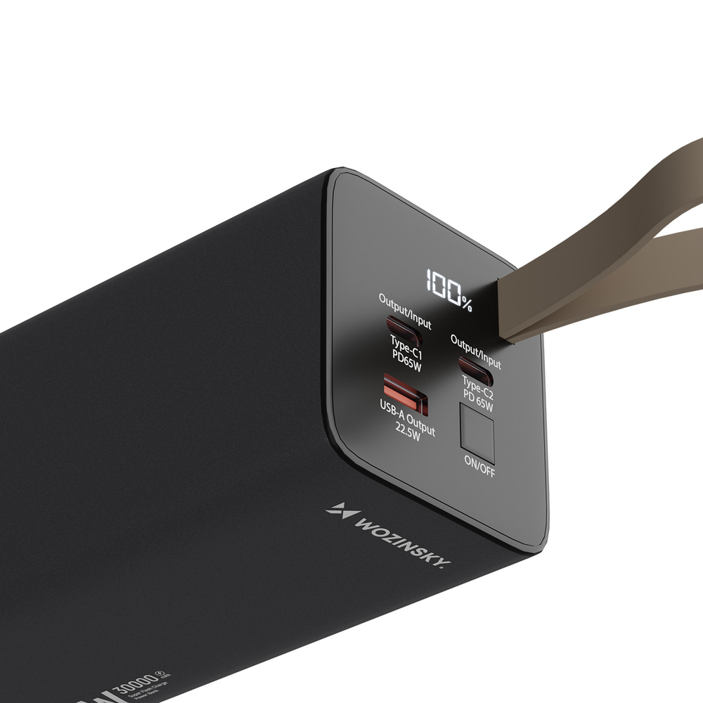 Wozinsky Išorinė baterija K65+ 65W 30000mAh 2x USB-C, 1x USB-A 65W - pilkas