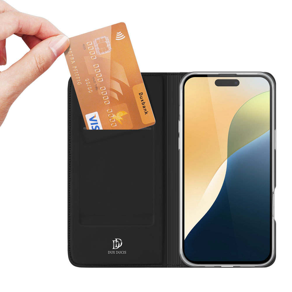 Dux Ducis Skin Pro dėklas iPhone 16 Plus – juodas, atverčiamas