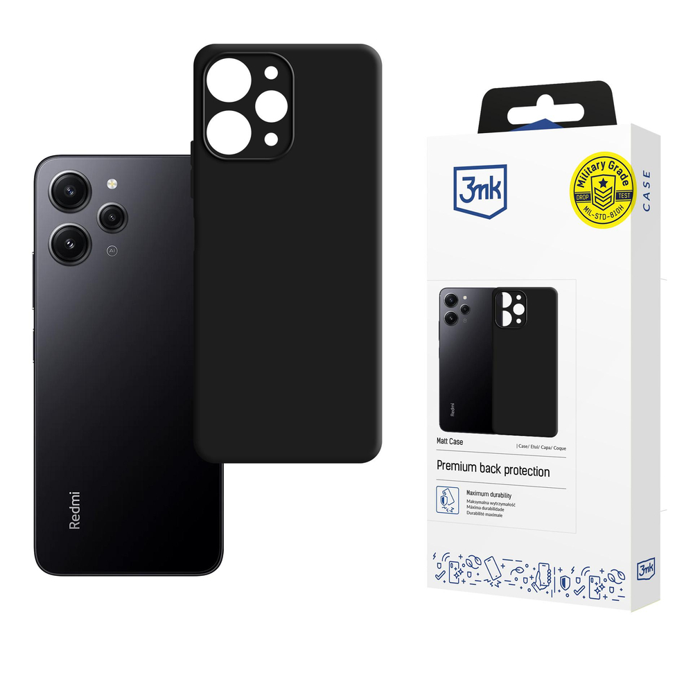 3mk matinis dėklas, skirtas Xiaomi Redmi 12 - juodas