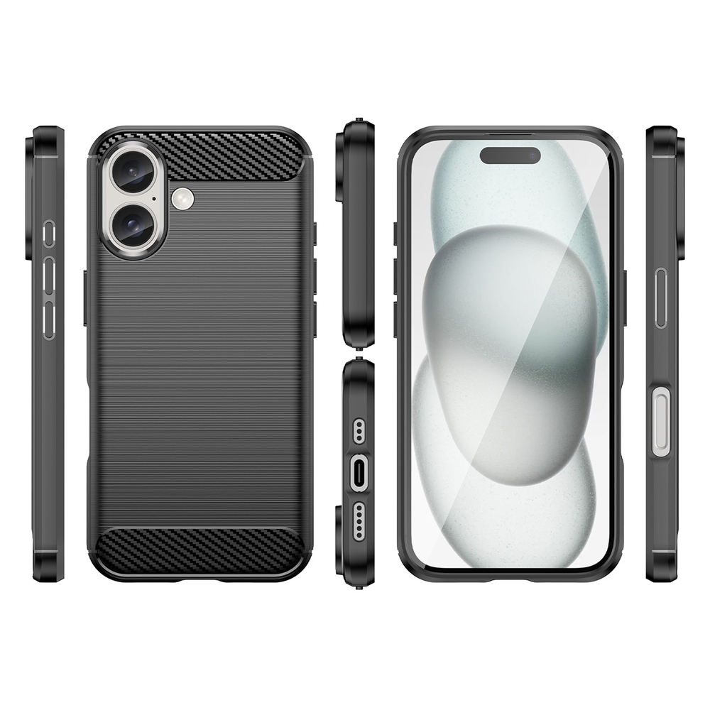 Carbon Case silikoninis dėklas iPhone 16 Plus – juodas