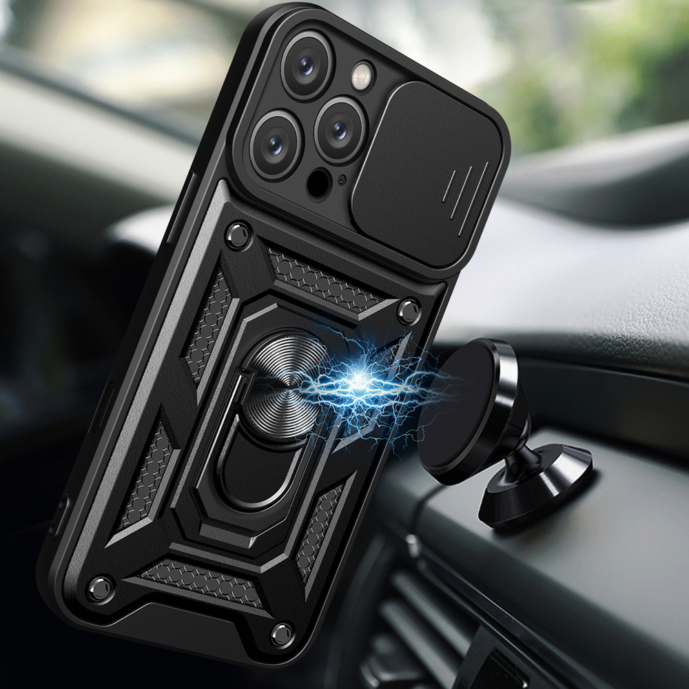 Šarvuotas dėklas iPhone 16 Pro Max su kameros dangteliu – mėlynas