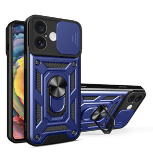 Šarvuotas dėklas iPhone 16 Plus su kameros dangteliu – mėlynas