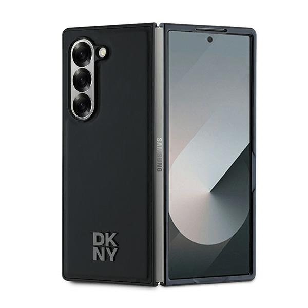 DKNY Magsafe Plain Leather Metal Stack Logo dėklas Samsung Galaxy Z Fold 6 - juodas