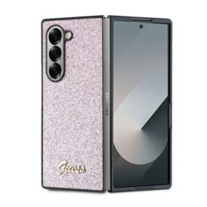 Guess 4G Glitter Script dėklas Samsung Galaxy Z Fold6 – rožinis