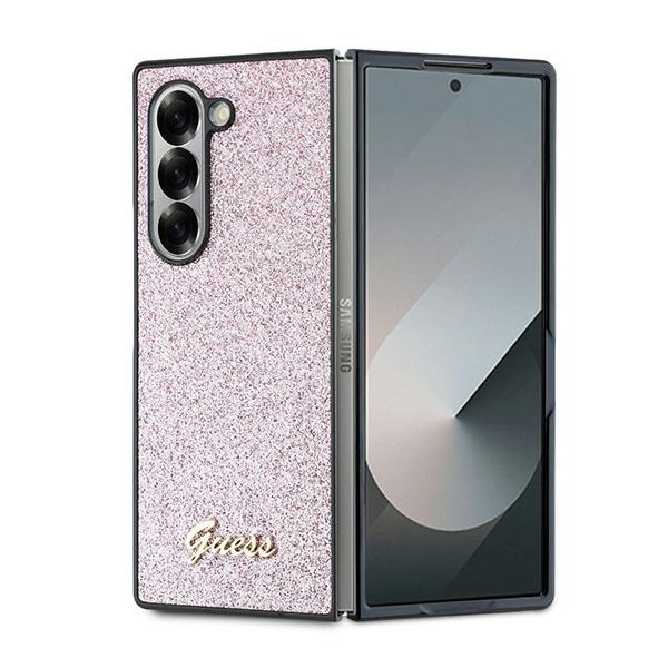Guess 4G Glitter Script dėklas Samsung Galaxy Z Fold6 – rožinis