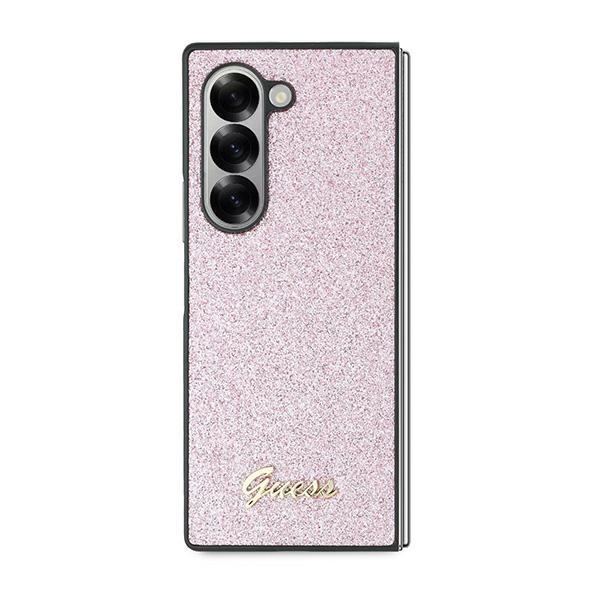 Guess 4G Glitter Script dėklas Samsung Galaxy Z Fold6 – rožinis