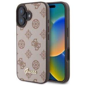 Guess Peony Script MagSafe dėklas iPhone 16 – rudas