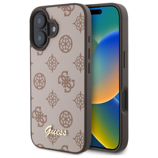 Guess Peony Script MagSafe dėklas iPhone 16 – rudas