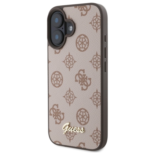 Guess Peony Script MagSafe dėklas iPhone 16 – rudas