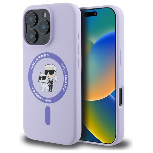 Karl Lagerfeld silikoninis MagSafe dėklas iPhone 16 Pro – violetinis