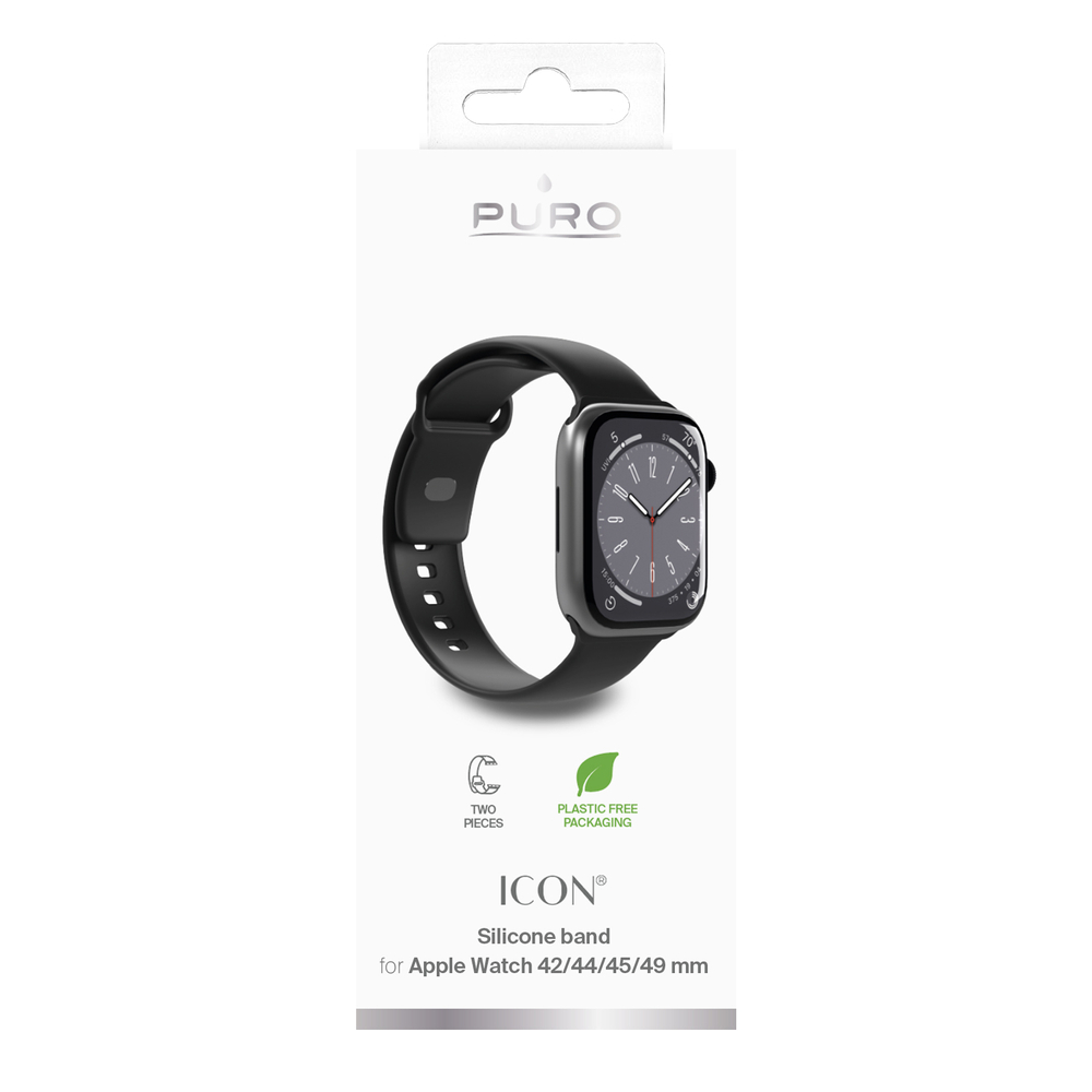 Puro Icon silikoninis dirželis Apple Watch 42 / 44 / 45 / 49 mm - Juodas (2 vnt.)