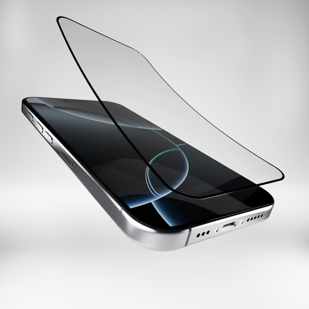 Puro D3O apsauginis stiklas iPhone 16 Pro Max – juodas rėmelis