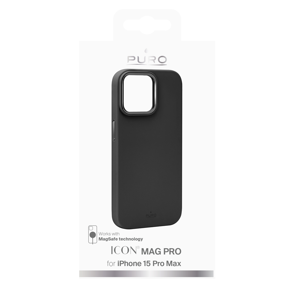 Puro Icon Mag Pro MagSafe Silikoninė dėžutė iPhone 15 Pro Max - Juoda