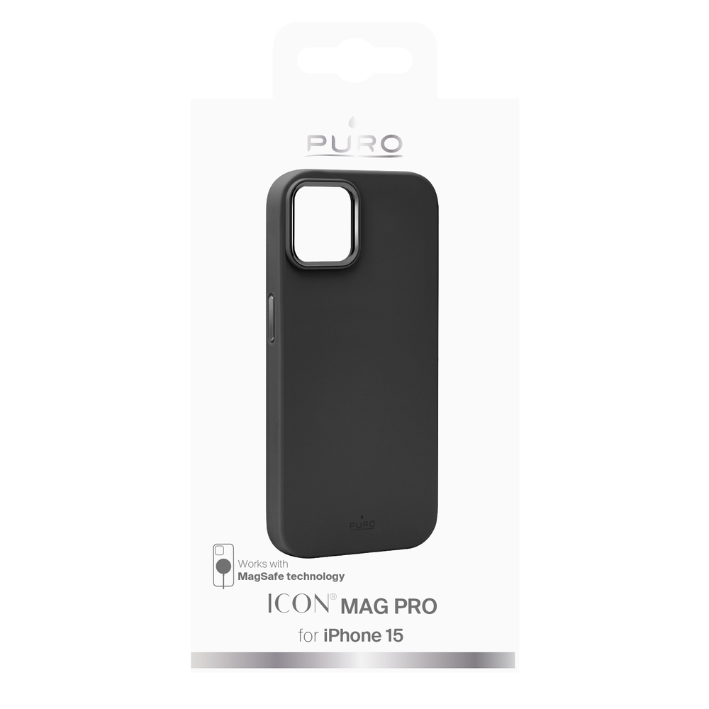 Puro Icon Mag Pro MagSafe Silikoninė dėkliukas skirtas iPhone 15 - Juoda