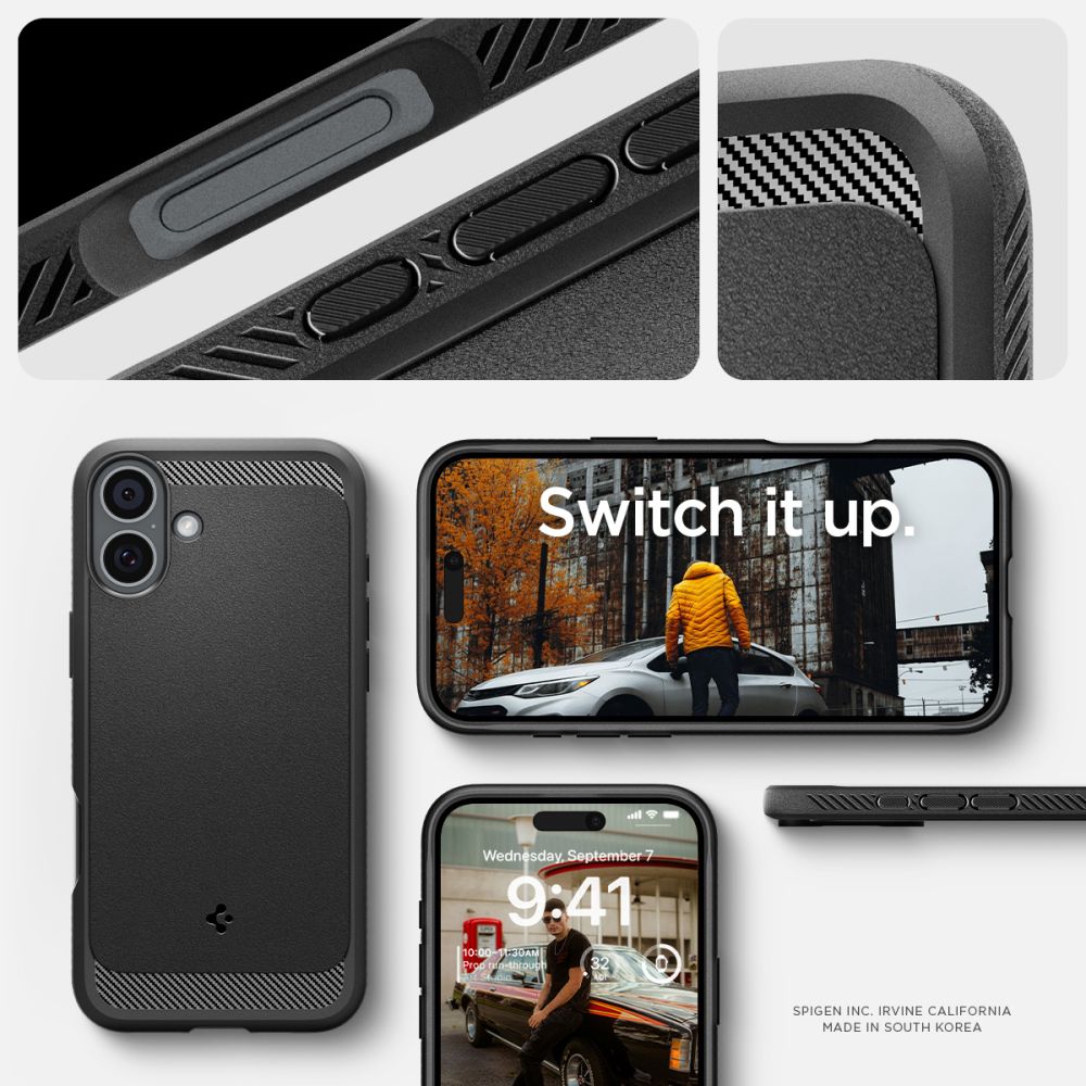 Dėklas Spigen Rugged Armor Mag MagSafe iPhone 16, matinis juodas