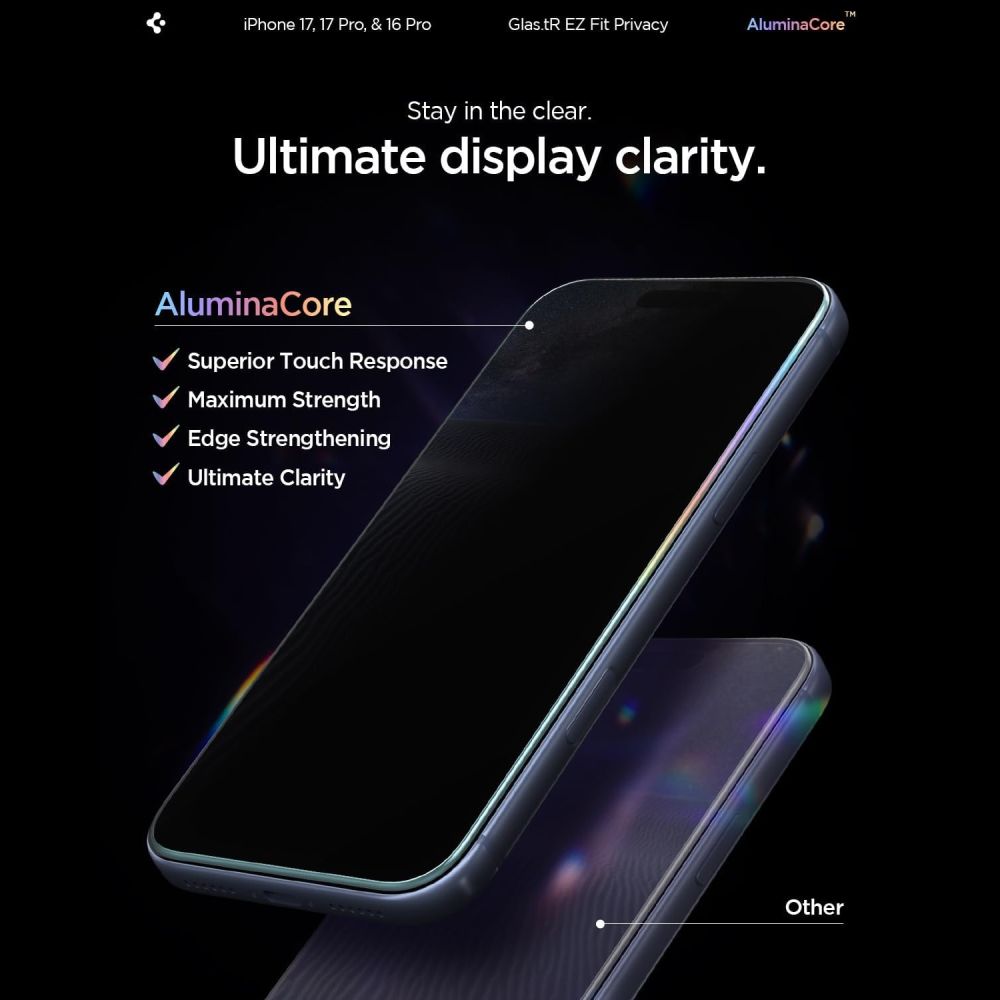 Apsauginis stiklas Spigen Glas.TR EZ Fit AC Privacy, 2 vnt., iPhone 16 Pro / 17 / 17 Pro