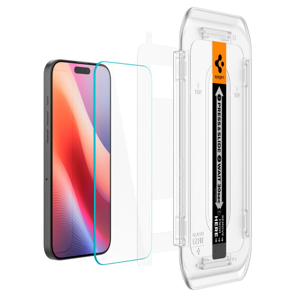 Apsauginis stiklas Spigen Glas.tR EZ Fit AC, 2 vnt., iPhone 16 Pro / 17 / 17 Pro, skaidrus
