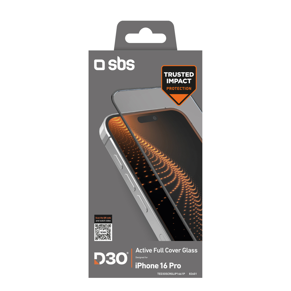 SBS D3O grūdintas stiklas iPhone 16 Pro su rėmeliu