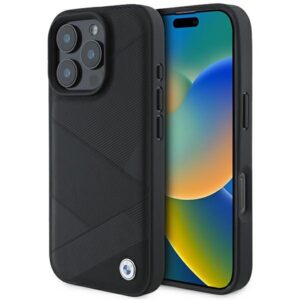 BMW Leather Crossing Lines dėklas iPhone 16 Pro – juodas