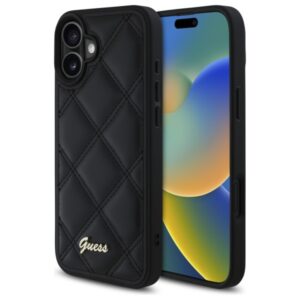 Guess Quilted Metal Logo dėklas iPhone 16 Plus – juodas