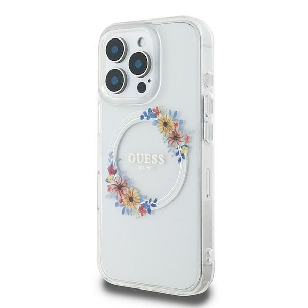 Guess MagSafe dėklas iPhone 16 Pro – skaidrus