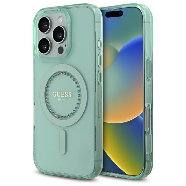 Guess MagSafe dėklas iPhone 16 Pro 6,3" – žalias
