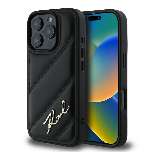 Karl Lagerfeld dygsniuotas dėklas iPhone 16 Pro – juodas