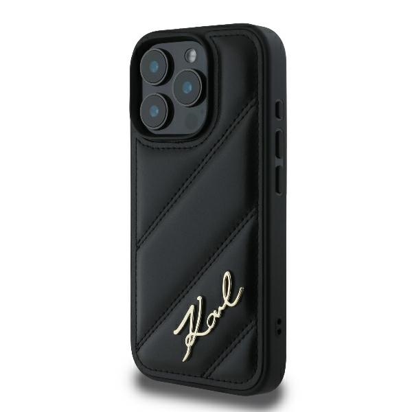 Karl Lagerfeld dygsniuotas dėklas iPhone 16 Pro – juodas