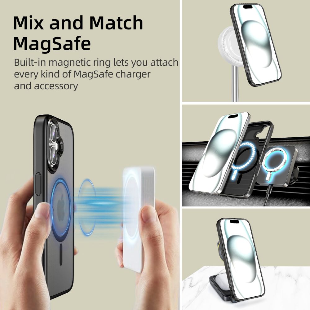 Dėklas Tech-Protect MagMat MagSafe iPhone 16, matinis juodas