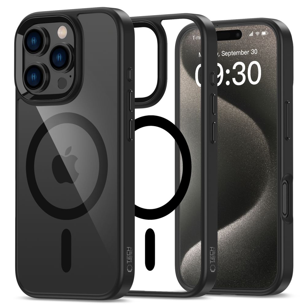 Dėklas Tech-Protect MagMat MagSafe iPhone 16 Pro, juodas/skaidrus