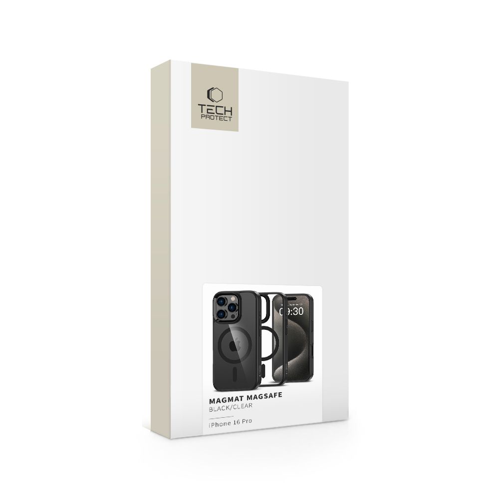Dėklas Tech-Protect MagMat MagSafe iPhone 16 Pro, juodas/skaidrus