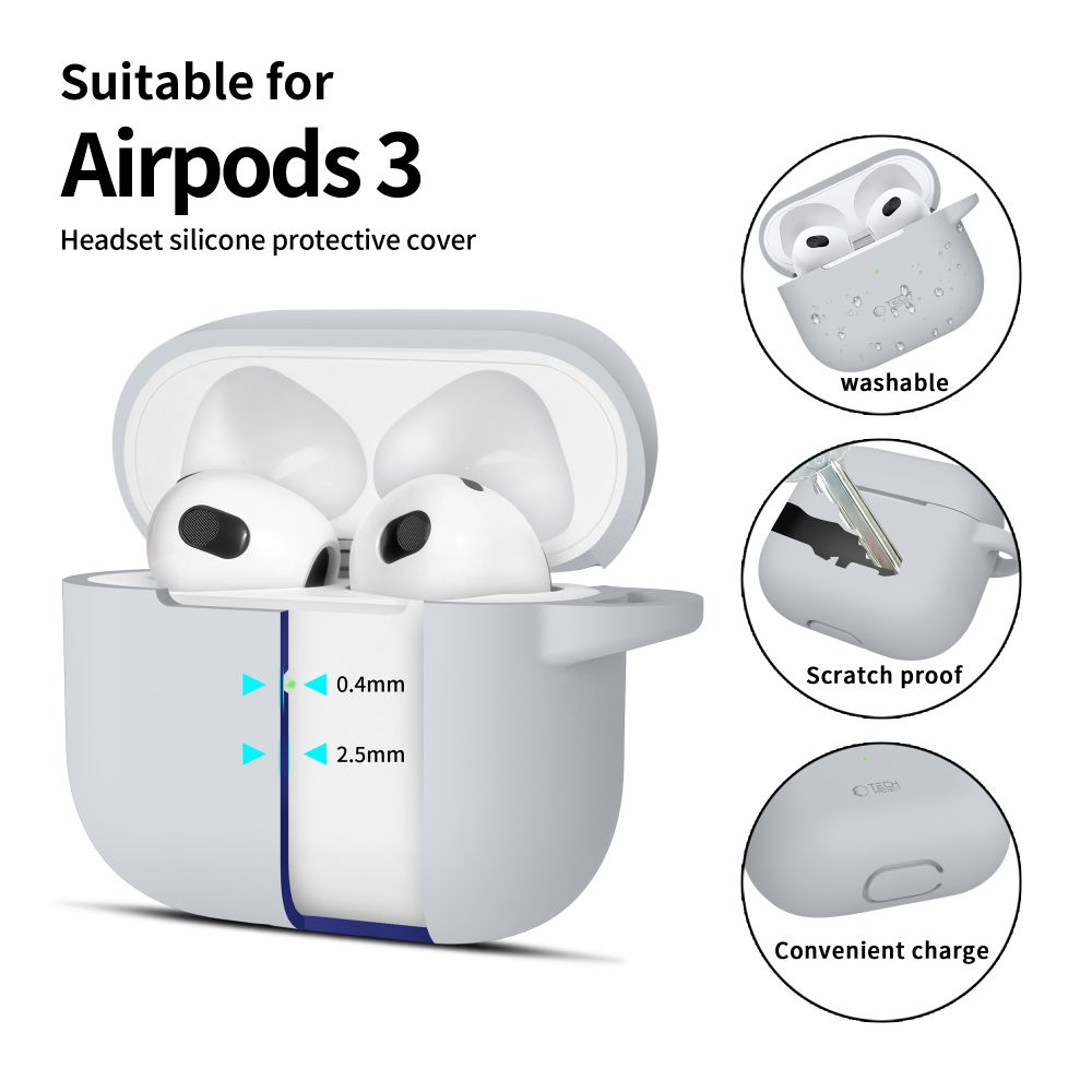 Dėklas Tech-Protect Silicone Hook AirPods 3, pilkas