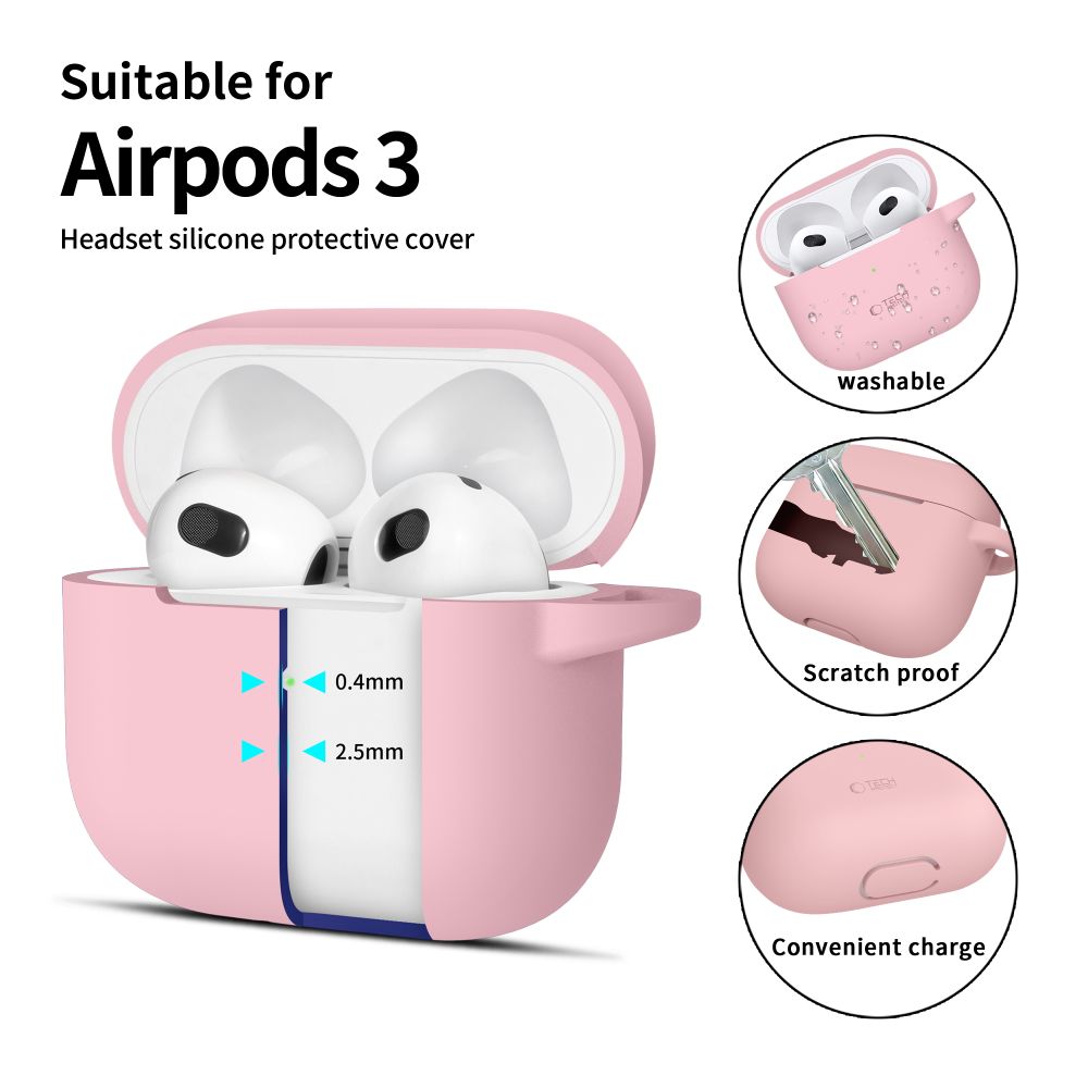Dėklas Tech-Protect Silicone Hook Apple AirPods 3, dulkėtai rožinis