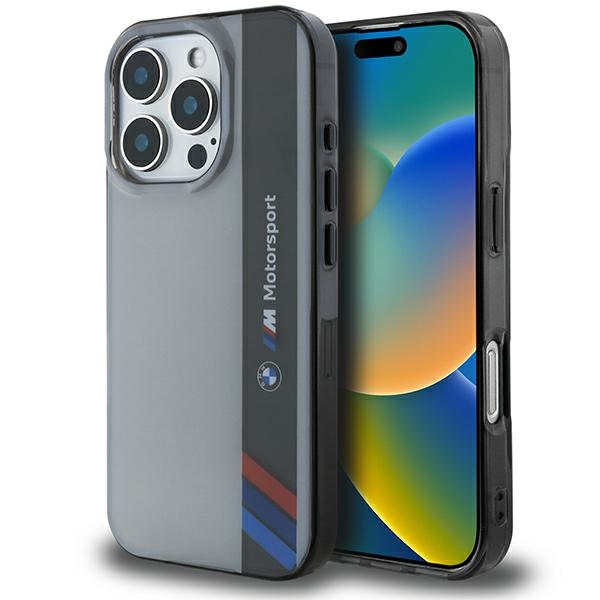 BMW Motorsport dėklas iPhone 16 Pro – pilkas