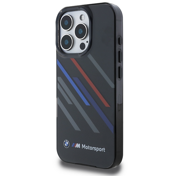 BMW Motorsport IML Random Stripes dėklas iPhone 16 Pro – juodas